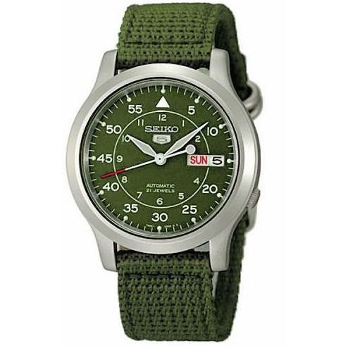 SEIKO WATCH精工 5號盾牌 軍用第二代海陸軍用 軍綠色機械腕錶 型號：SNK805K2