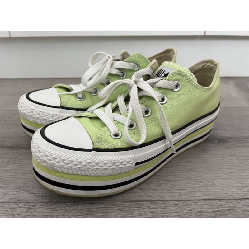 (二手出清) Converse 厚底螢光綠帆布鞋 尺寸 US5.5
