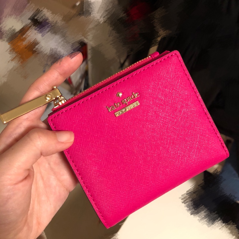 Kate spade 桃紅色 短夾 皮夾 零錢包