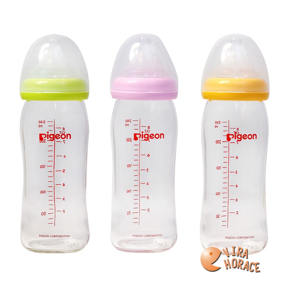 Pigeon 貝親 寬口徑母乳實感玻璃奶瓶 240ML，適合3M寶寶使用 HORACE