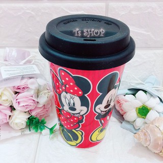【Ts Shop】迪士尼『陶瓷雙層咖啡杯』 附蓋 隨手杯 咖啡杯 星巴克 隔熱防燙 手拿杯 隨身瓶 馬克杯 環保杯 陶瓷