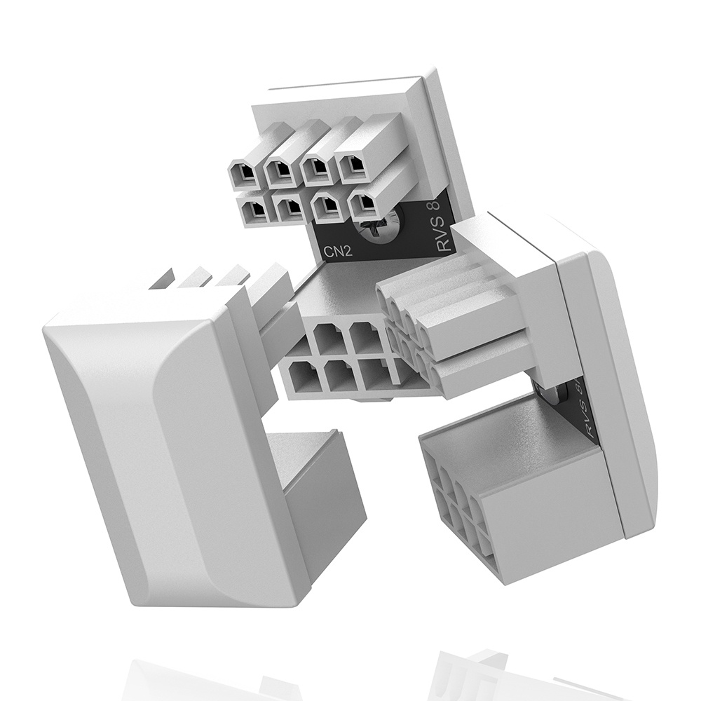 EZDIY-FAB GPU VGA PCIE 8pin U轉 180度角連接器電源適配器"反向"轉接頭-3件裝(白色)