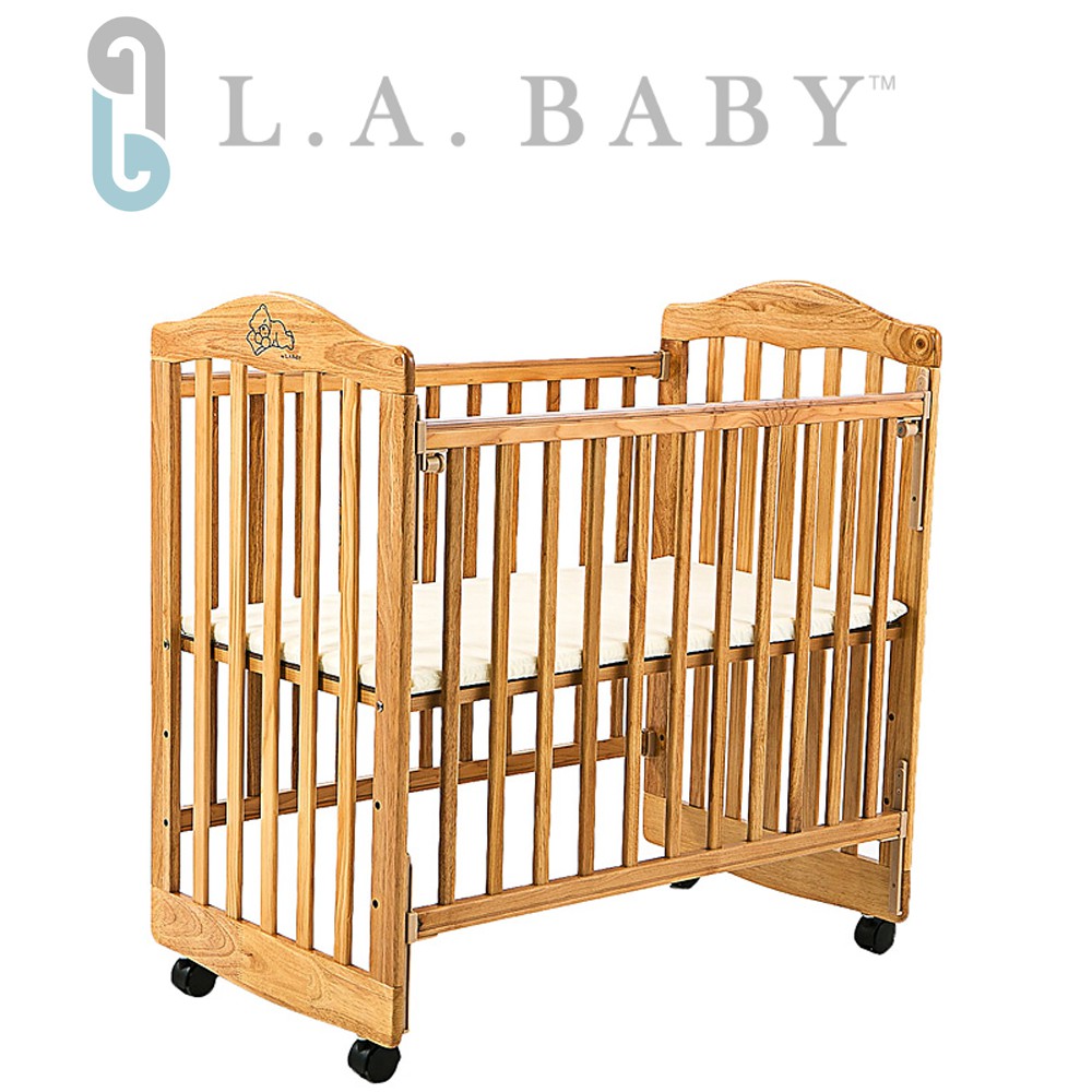 【 L.A. Baby】蒙特維爾美夢熊小床嬰兒床/實木/原木床(原木色 適用育嬰 託嬰中心)