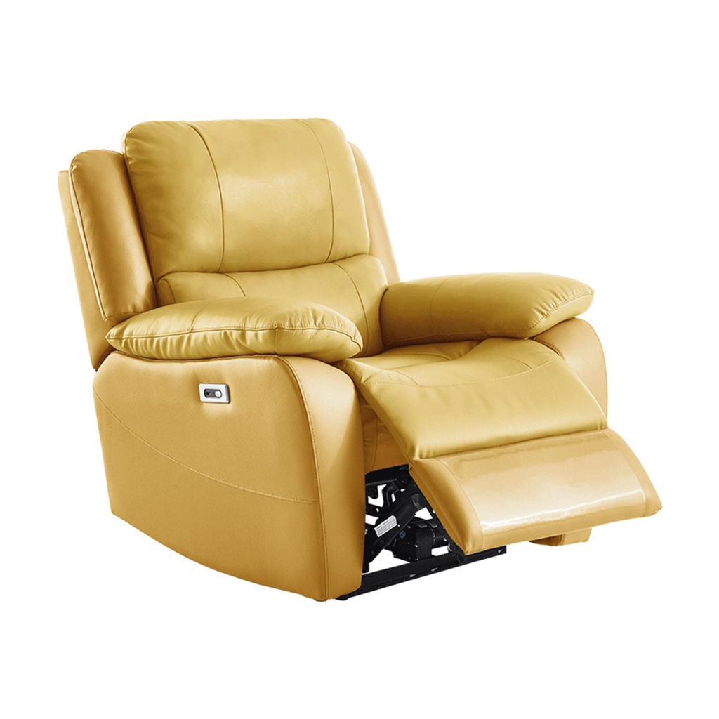 【hoi! 】林氏木業頭層牛皮電動附USB乳膠獨立筒單人躺椅沙發 LS170-向日葵黃/安運費用1200元
