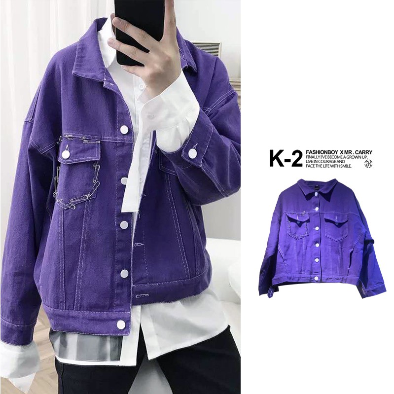 【K-2】短板 紫色浪漫 迴紋針 造型 牛仔外套 外套 男女不拘