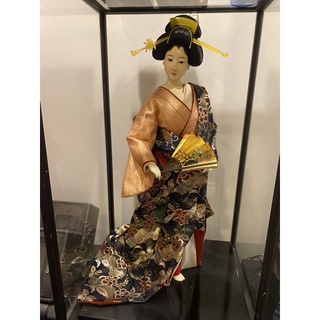 日本藝妓娃娃 和服 扇子 擺飾 收藏品 附框