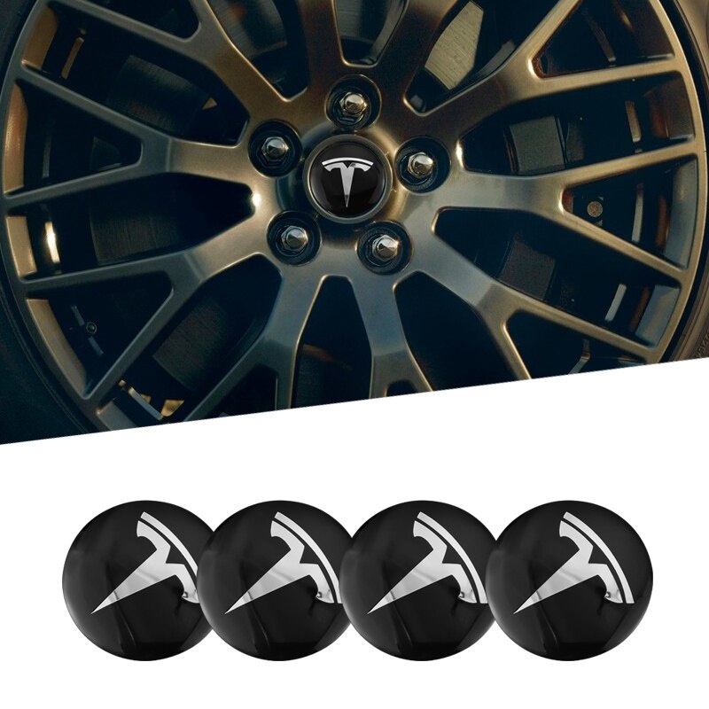 4片 56mm 特斯拉汽車標誌貼 輪轂蓋貼紙 徽標輪轂貼 Tesla 輪胎貼 Model 3  Model X Y S