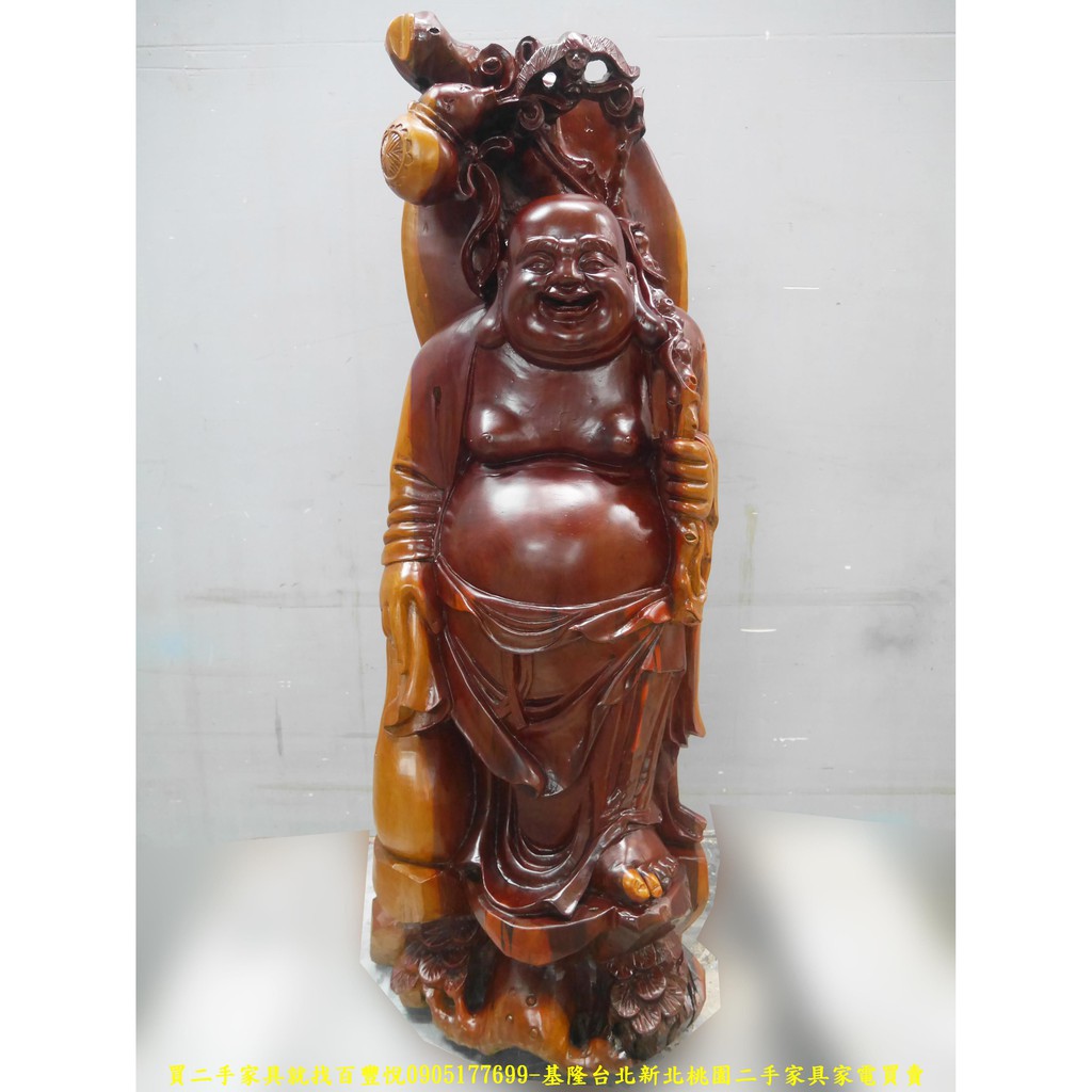 【二手家具】台北百豐悅中古家具-二手木雕二手藝品紅豆杉原木木雕招財進寶彌勒佛站佛財源廣進風水擺件台北古董藝品新北古董藝品