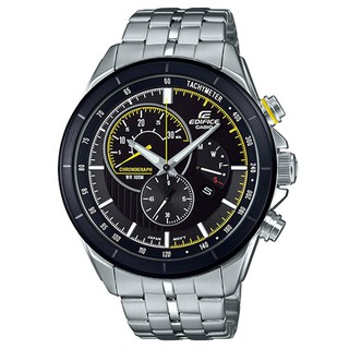 【CASIO】EDIFICE 三眼三針碼錶計時不鏽鋼腕錶-黑X黃(EFR-561DB-1A)正版宏崑公司貨