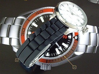 24mm鋼帶紋silicone strap 高質感不鏽鋼單折安全扣矽膠錶帶citizen apple watch