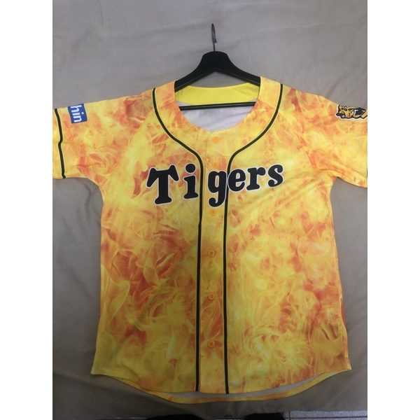 阪神虎Tigers熱轉印火焰黃色棒球衣 甲子園