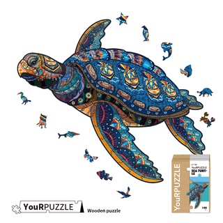 YouRPUZZLE 台灣現貨 海龜 檢驗合格木質動物拼圖 不規則木製拼圖 精美設計外盒