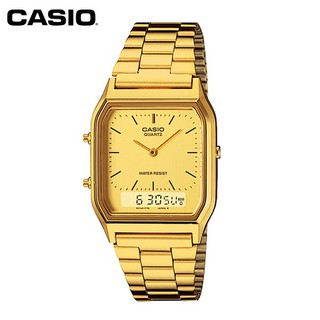 【CASIO】AQ-230GA-9D 復古造型電子+指針雙顯錶/經典百搭/男女通用款/30mm/金/公司貨【第一鐘錶】