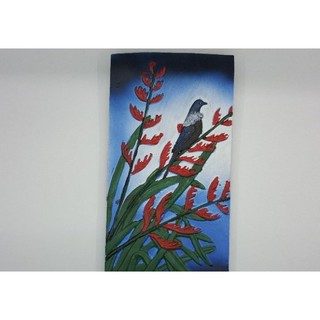 紐西蘭原裝進口－水泥畫作－紐西蘭蜜鸚鵡Tui停泊在亞麻植物上的美畫！