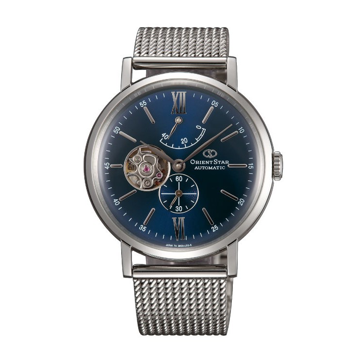 ORIENT STAR 東方之星 OPEN HEART系列 紳士小鏤空機械錶 鋼帶款 藍色 WZ0151DK