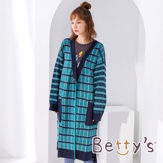 betty’s貝蒂思(05)長版挑紗拼接毛衣罩衫(藍綠色)