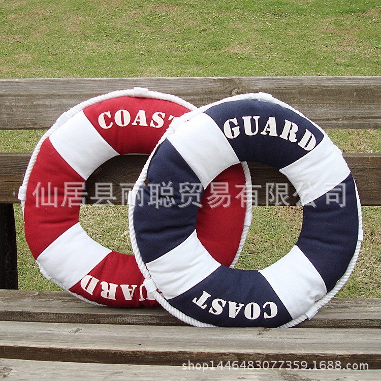 廠家直銷地中海風格創意可愛救生圈藍白紅白靠墊抱枕（含芯）批發