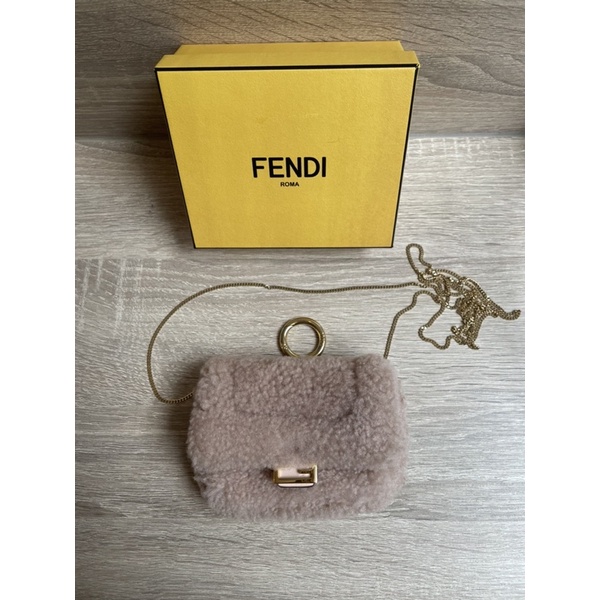 二手正品轉賣 FENDI nano 法棍包 泰迪毛毛小廢包 粉色