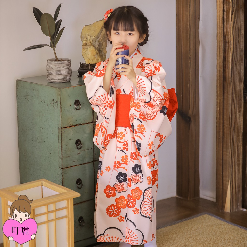 日本兒童和服日式浴衣女童連衣裙演出服中國風冬小紅梅 蝦皮購物