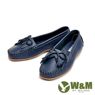 W&M 可水洗舒適柔軟蝴蝶結流蘇平底 女鞋－藍(另有灰、白)