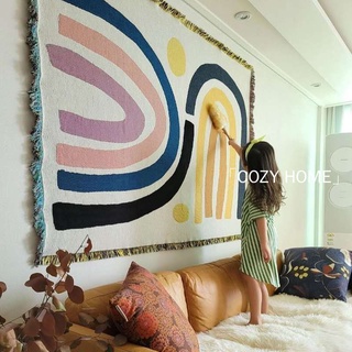 COZY HOME 北歐藝術毯子 床上蓋毯 沙灘巾 彩虹圈掛毯 休閒毯毛毯 沙發毯 午睡毯 牆壁裝飾毯