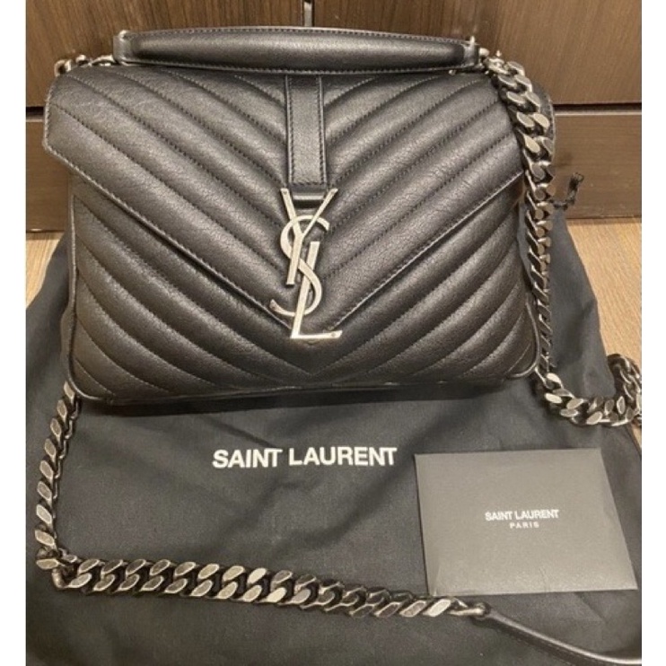 極新二手YSL聖羅蘭SAINT LAURENT College 大款學院包深藍色