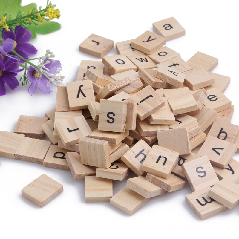 100 件裝木製拼字遊戲盒 26 個英文字母印刷件小寫字母木片
