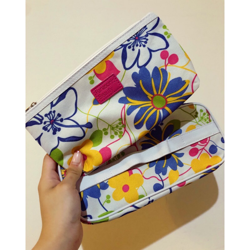 全新 Panasonic Beauty 兩入化妝包組 提把化妝包 旅行萬用包 繽紛花朵化妝包(兩入)