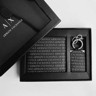美國百分百【全新真品】Armani Exchange 皮夾禮盒 AX 滿版logo 鑰匙扣 皮革 八卡 短夾 BQ23