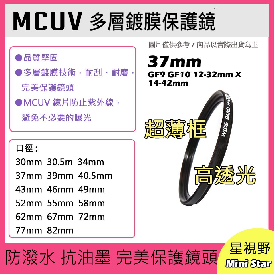 MCUV 多層鍍膜保護鏡 UV保護鏡 37mm 抗紫外線 薄型 GF9 GF10 12-32mm X鏡14-42mm