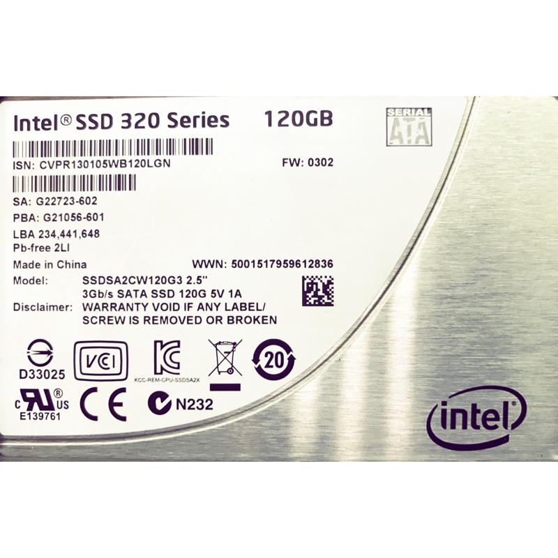 Intel® SSD 320 Series  (120GB, 2.5in SATA 3Gb/s, 25nm, MLC)