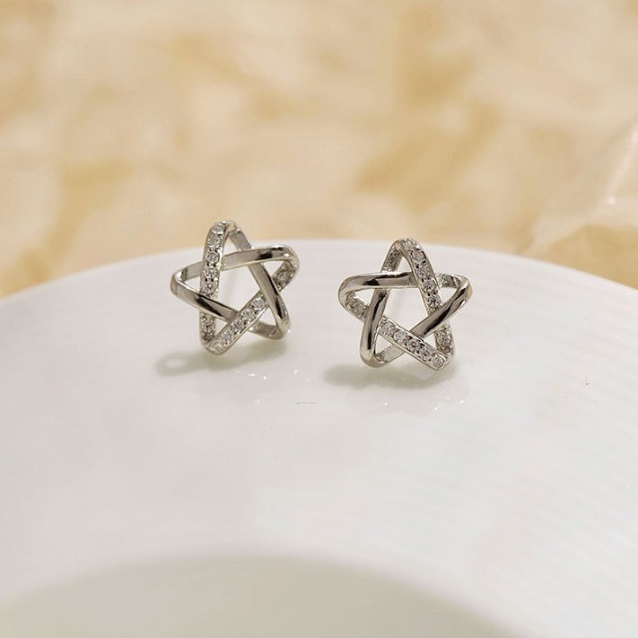 雋永五芒星 S925純銀百搭立體星星氣質微鑲鋯石五芒星耳環女 Ap0060 蝦皮購物
