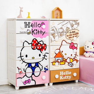 日本收納箱日本收納櫃日本置物架❇▬愛麗思Hello Kitty卡通塑料抽屜式收納柜兒童衣服玩具衣柜床頭柜
