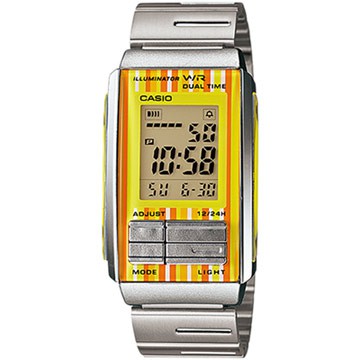 (全新) CASIO 時尚金屬積木風格電子錶 LA-201W-9CDF 黃色系