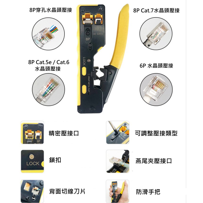 穿孔式網路壓線鉗 Cat.5 Cat.6 Cat.7 水晶頭壓接 RJ45 RJ11  網路接頭 電話接頭