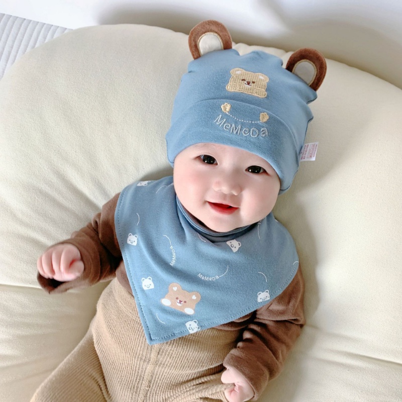 可愛的嬰兒帽新生兒無簷小便帽棉質柔軟彈力嬰兒帽女孩男孩帽子棉質嬰兒帽圍巾套裝柔軟嬰兒學步帽帽子