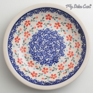 波蘭陶 藍印紅花系列 圓形深餐盤 陶瓷盤 餐盤 菜盤 水果盤 圓盤 深盤 22cm 波蘭手工製[BMR11]