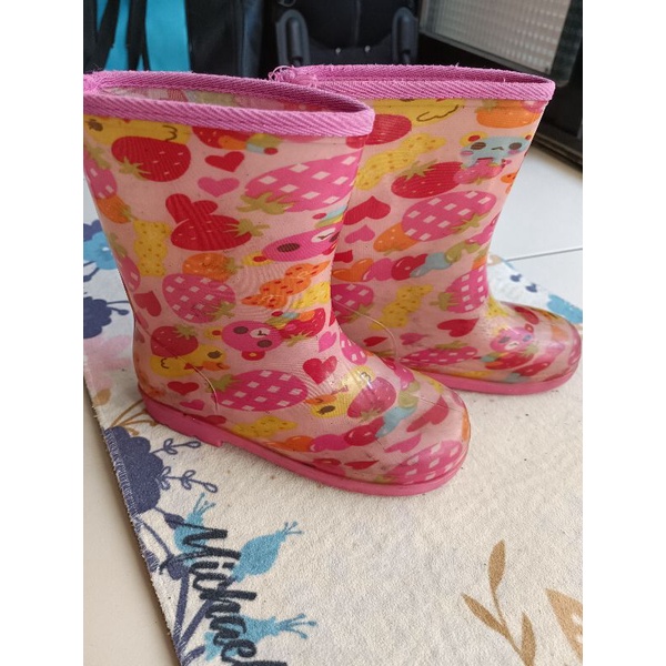 二手 粉色可愛圖案雨鞋，女童雨鞋