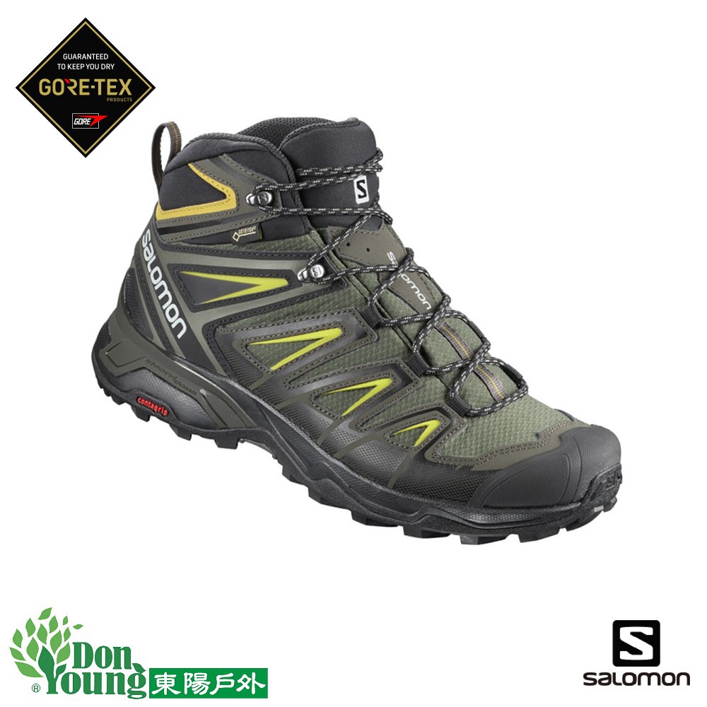 【法國SALOMON】 X ULTRA 3 GORETEX 防水 男 登山鞋 寬楦 中筒   灰綠