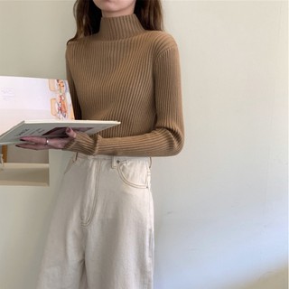 立領 半領超彈力 短款針織衫 顯瘦 百搭超彈性 包芯紗修身 打底衫 針織衫 毛衣 [JC的店]