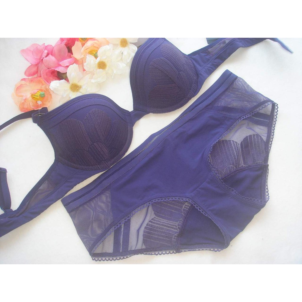 水仙村 華歌爾莎露 Huit 8系列英式田園花卉圖一字美背內衣 深藍 70d 75d 內衣特價 690 蝦皮購物