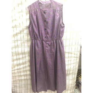 紫色圖騰無袖古著洋裝/古著/復古洋裝/氣質洋裝