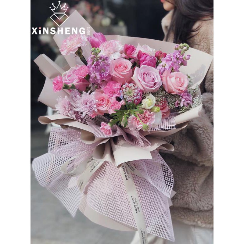 百城商品 韓式創意簡約ins格子網花束鮮花包裝網紗花藝包花紙手工材料 蝦皮購物