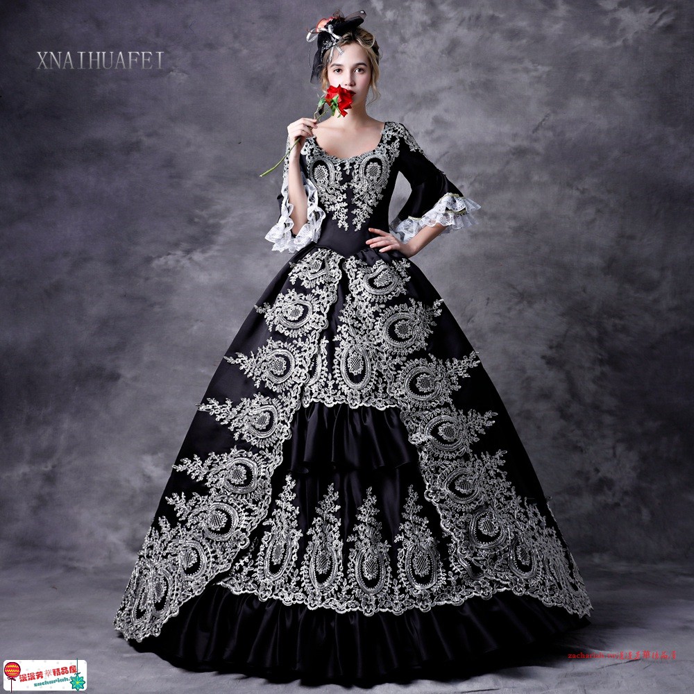 漫漫芳華精品萬聖節cos女黑色歐式宮廷服巴洛克演出服法國宮廷禮服貴族服裝 蝦皮購物
