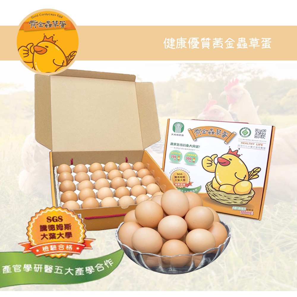 大城鄉農會 健康優質 含有多醣體的黃金蟲草蛋 禮盒  雞蛋 有機蛋 紅殼蛋 黃金蟲草 過年禮盒 照顧家人