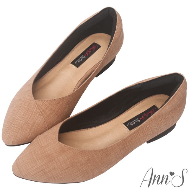 Ann’S時髦都會女郎-牛仔織紋顯瘦V口平底尖頭鞋-粉