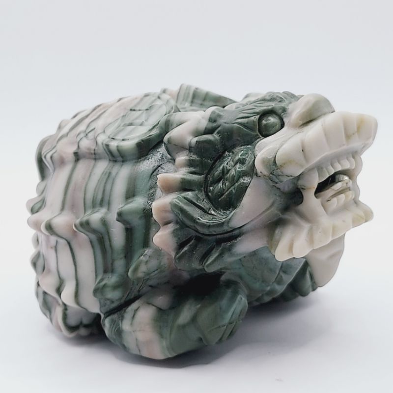 [現貨]綠斑馬錢幣龍龜 雕刻件 擺件 裝飾 天然水晶龍龜 7.6cm