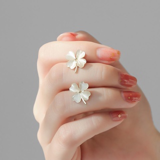 【耳環】Four-leaf clover opal earrings四葉草貓眼石耳環女2022年潮小眾設計感小巧精緻耳飾