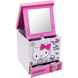 👑特價 聖誕禮物 正版授權 木製 Hello Kitty  化妝鏡盒 收納盒 飾品盒 化妝箱  KT-630027
