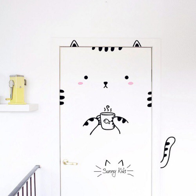 可愛動物插畫壁貼 客廳門貼 卡通貓咪壁貼 房間裝飾 居家裝飾壁貼 兒童房佈置 房間佈置 居家生活